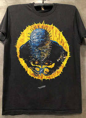 Hellraiser猛鬼追魂恐怖电影短袖T恤vintage小领口美式复古体恤衫