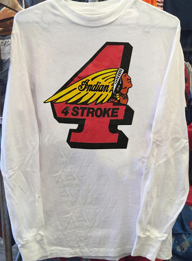 4 STROKE摩托机车风美式复古vintage潮牌印花长袖T恤衫情侣款上衣