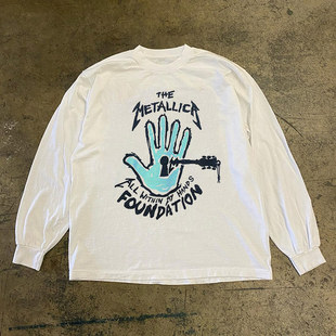 Metallica重金属乐队欧美设计感oversize小领口长袖男女慵懒风T恤