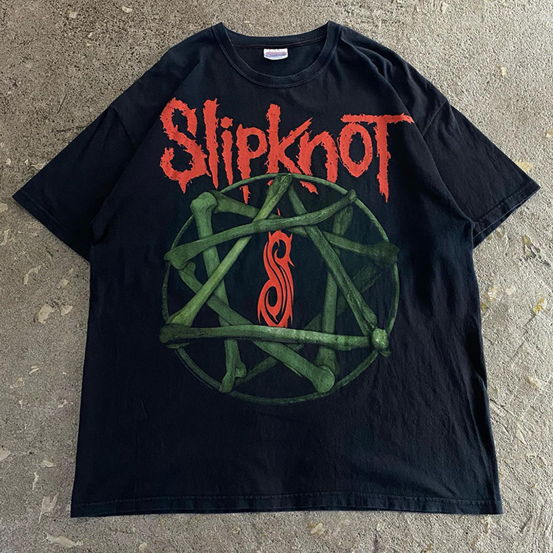 Slipknot活结摇滚乐队短袖T恤Rapcore新浪潮美式复古小领口潮tee