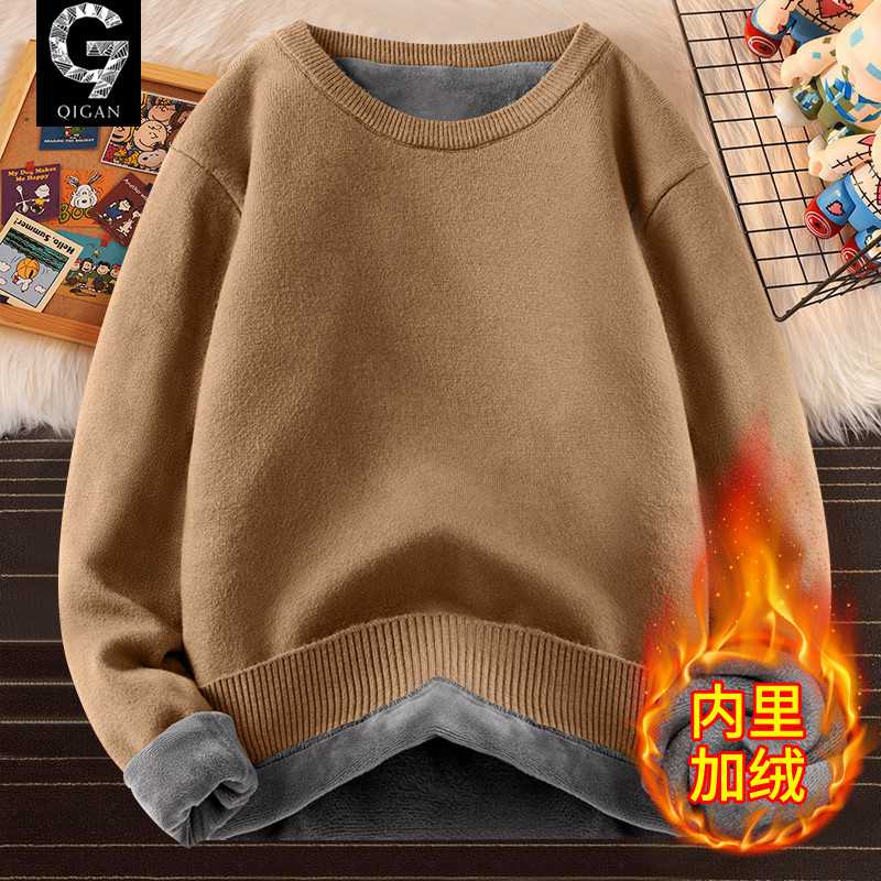 加绒毛衣冬季圆领加厚保暖针织衫