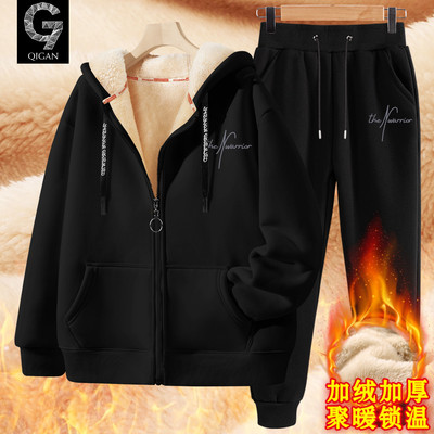 加绒卫衣男款冬季青少年运动套装