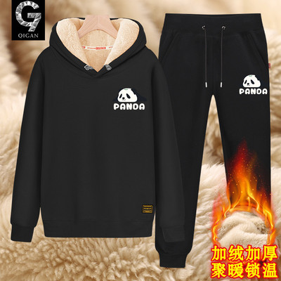 冬季青少年加绒加厚保暖连帽套装