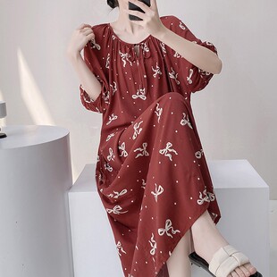 加长版睡裙夏天短袖睡衣长裙棉绸家居服连衣裙胖MM女士加大码长裙
