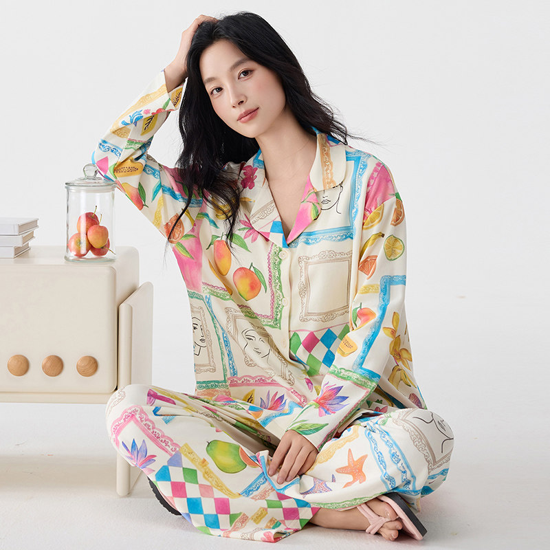 2026春秋季开衫翻领女款纯棉质长袖长裤睡衣套装家居服胖MM加大码