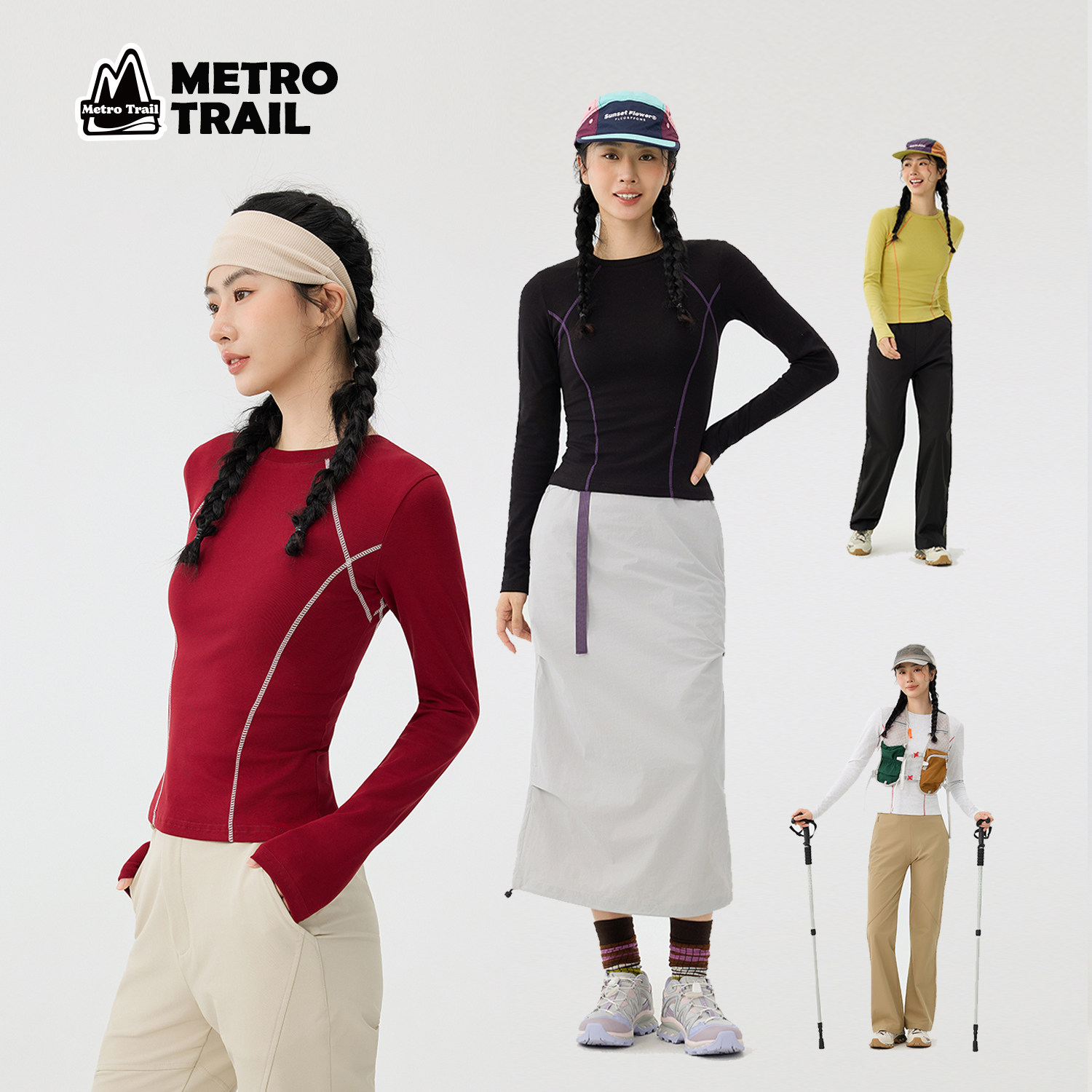 MetroTrail户外速干T恤女春秋吸湿排汗跑步运动登山徒步长袖上衣