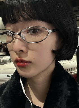 jennie同款椭圆形金属猫眼辣妹y2k时髦眼镜框女科技感素颜近视镜