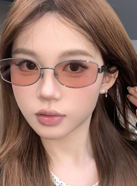 Jennie同款金属老钱风浅茶色太阳镜女高级感复古猫眼方圆脸墨镜潮