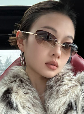 复古无框椭圆太阳镜Y2K金属ins墨镜辣妹太阳眼镜凹造型街拍未来风