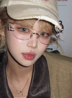 2025新款gm复古镶钻银色金属老钱风防蓝光眼睛女款Y2K辣妹显脸小