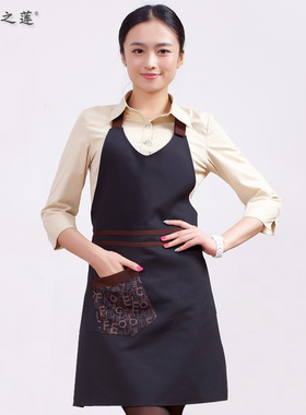 咖啡店围裙30048咖啡厅成人女款大V领帆布服务员空姐工作围裙