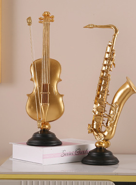 北欧小提琴树脂摆件家居玄关客厅电视柜摆设创意乐器音乐金色