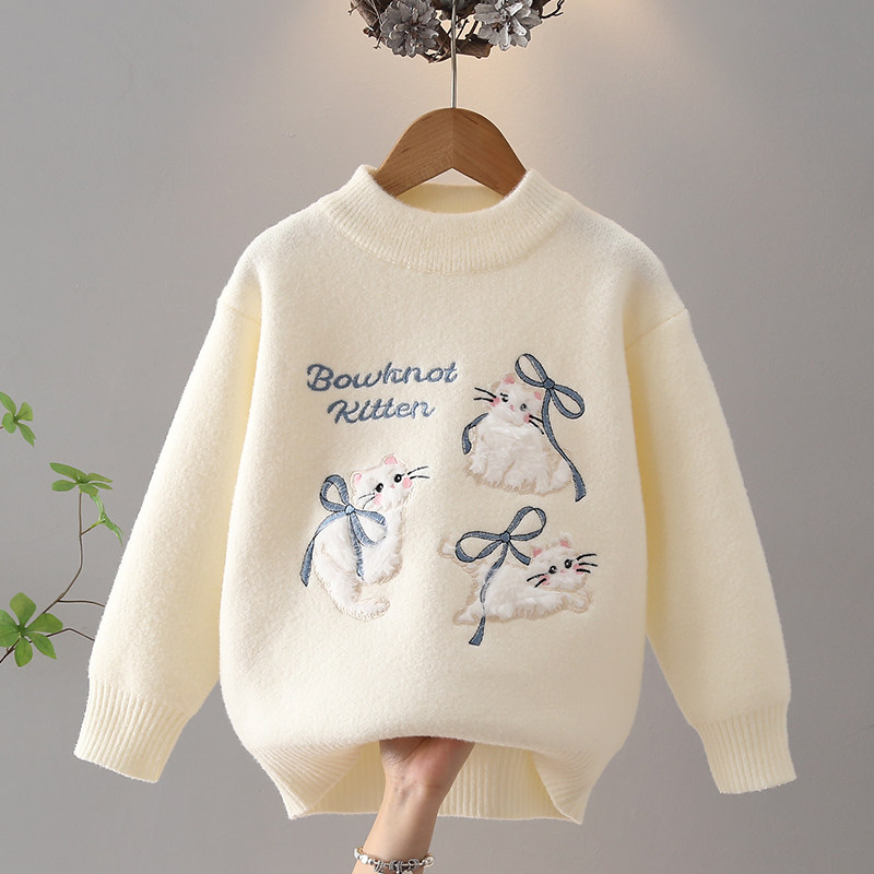 女童秋冬毛衣2026新款冬季水貂绒加厚套头儿童洋气冬装上衣针织衫