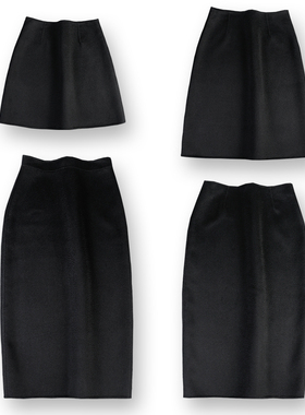 小黑裙伞裙黑色水波纹半身裙短中长女双面羊毛呢秋冬小a字版包臀