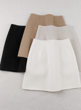 米白驼黑色半身短裙女双面羊绒毛呢小aA字版甜美显白年轻腿长新款