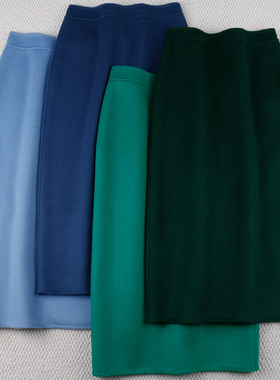长款秋冬半身裙羊毛呢修身显腿长中高腰直筒包臀保暖过膝开叉显瘦