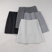短款 秋冬半身裙手工双面羊毛绒呢高腰aA版 百搭显瘦腿长浅中深灰色