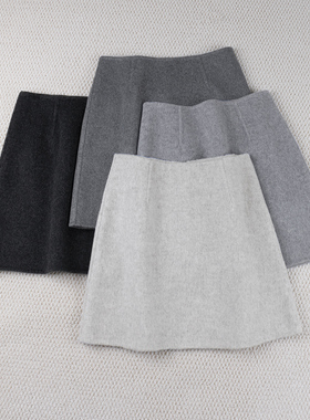 短款秋冬半身裙手工双面羊毛绒呢高腰aA版百搭显瘦腿长浅中深灰色