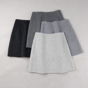短款 百搭显瘦腿长浅中深灰色 秋冬半身裙手工双面羊毛绒呢高腰aA版