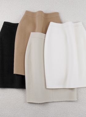 2024新款秋冬半身裙羊毛绒呢高腰保暖修身包臀版型中裙通勤职业OL