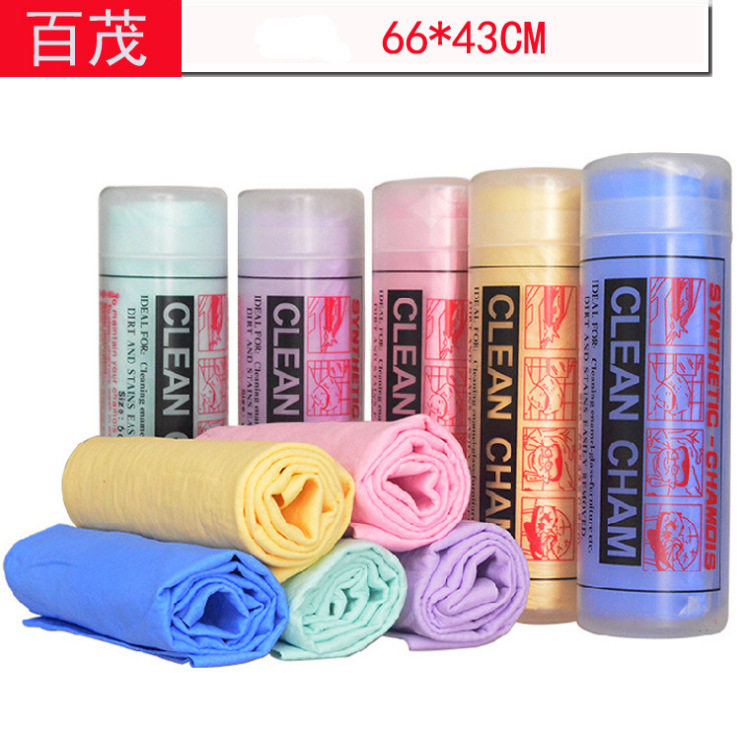 清洁用品汽车PVA鹿皮毛巾桶装66*43CM车用擦车巾 车载大号鹿皮巾