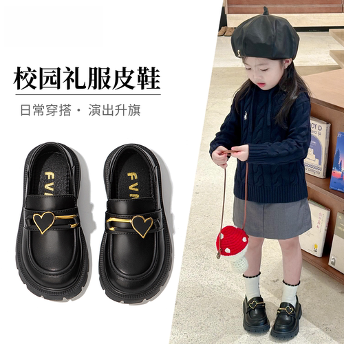 真皮女童鞋子儿童公主小皮鞋黑色