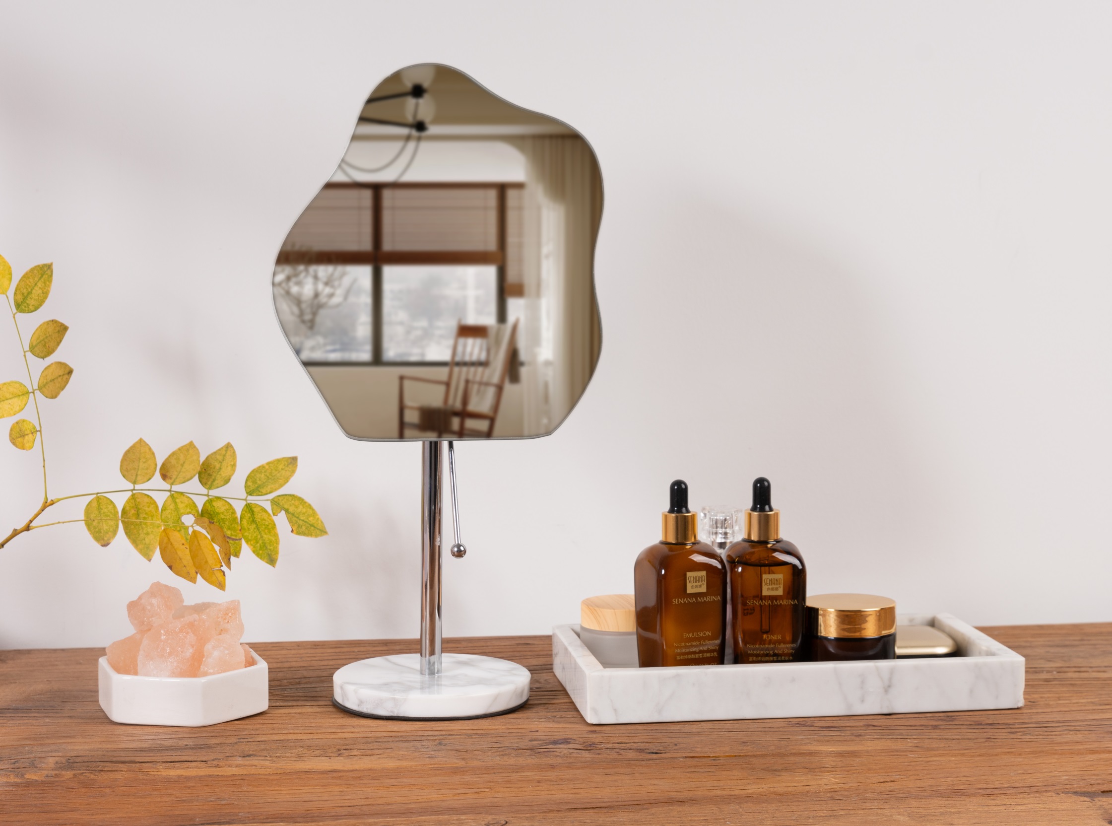 云朵镜铁制化妆镜天然大理石无指印台式镜珠宝台式镜可调节角度