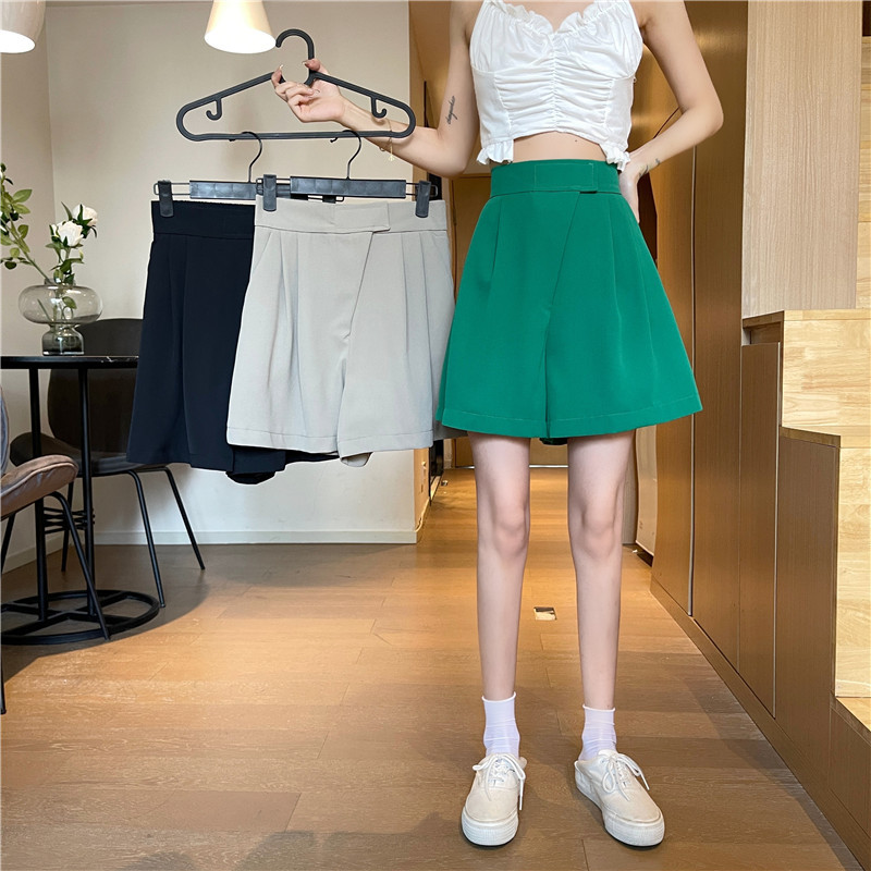 Real shot real price summer new Korean version thin casual slim Velcro suit wide leg shorts