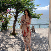 西野暮色 清仓商品不退不换 复古碎花连衣裙女显瘦气质百搭裙