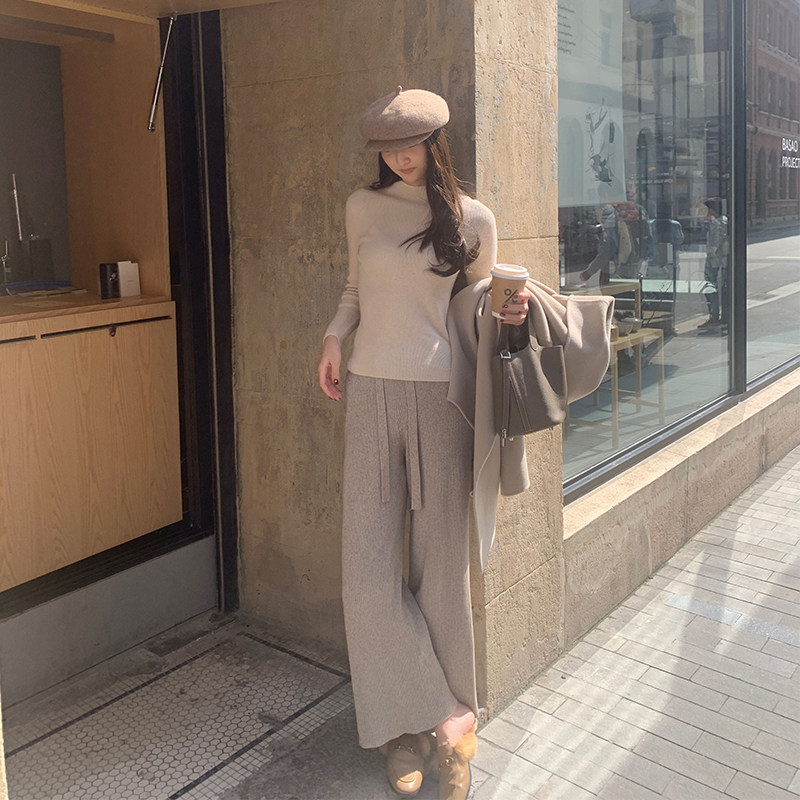 剁椒小姐 锁温捷径/针织阔腿裤女秋冬高腰宽松垂感休闲直筒软糯裤