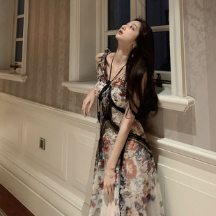 【清仓商品不退不换】仲夏蝶影/挂脖碎花吊带裙性感网纱长裙