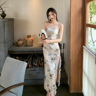 【清仓商品不退不换】栀花清梦/法式碎花抹胸连衣裙温柔收腰长裙