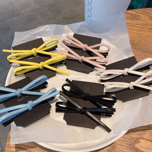 仿皮质彩色蝴蝶结鸭嘴夹细发夹子百搭一字侧边刘海夹发卡发饰