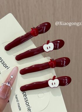 韩国可爱小苹果刘海发夹发卡安可拉红高颜值侧边鸭嘴红苹果