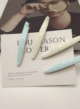 韩系蓝白波点奶油色发夹滴油鸭嘴侧边夹边时尚刘海夹子发卡饰