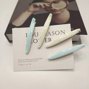 韩系蓝白波点奶油色发夹滴油鸭嘴侧边夹边时尚刘海夹子发卡饰