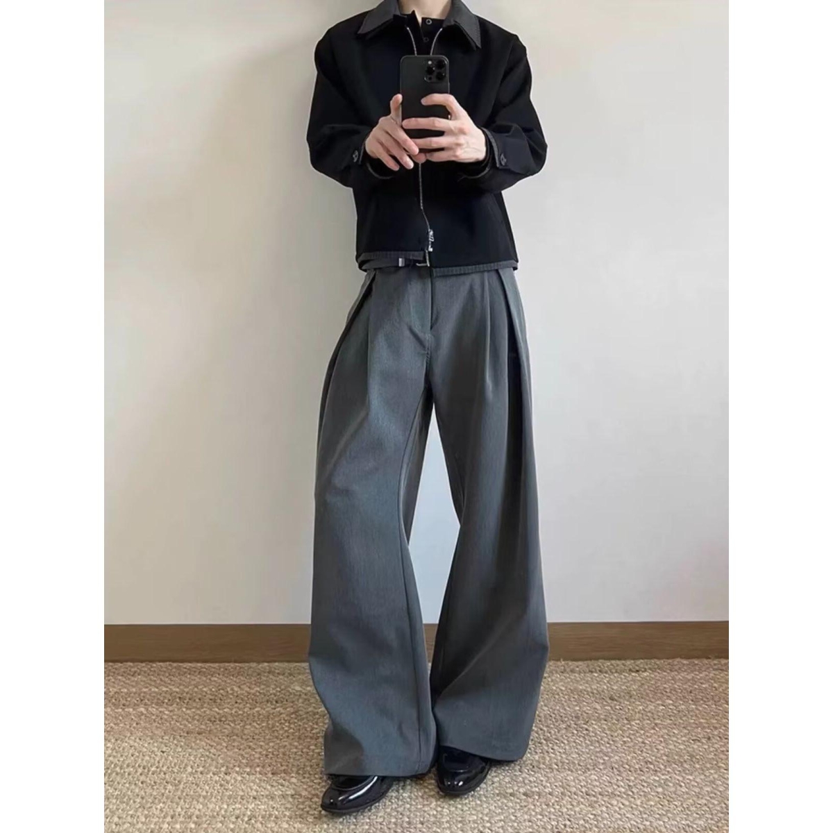 美式cleanfit黑色马吉拉517柳叶弯刀西裤男垂坠感高级感微喇裤子