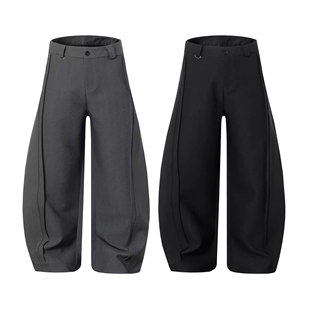 男女宽松百搭显瘦cleanfit休闲裤 美式 复古慵懒风简约阔腿弯刀西裤