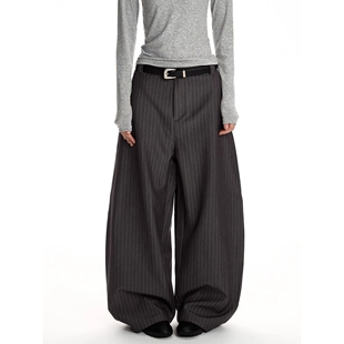 男女复古潮宽松百搭阔腿条纹休闲裤 美式 老钱风高级感直筒垂感西裤