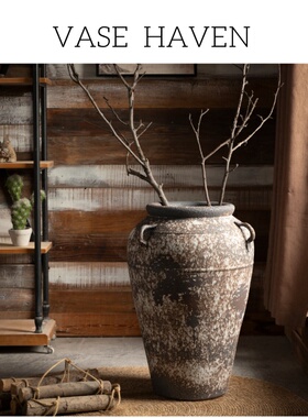 宋代美学景德镇斑驳落地插花瓶侘寂风粗陶摆件客厅酒店民宿氛围感