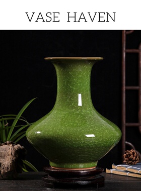 宋代宋式美学特别好看的新中式仿古氛围感花瓶玉冰片绿色赏瓶绝美