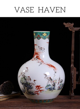 宋代美学特别好看的珐琅彩浮雕花瓶高端大气上档次家居客厅工艺品