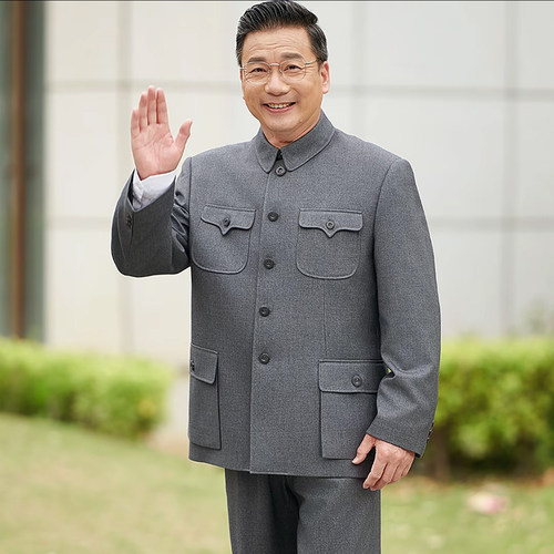中老年男士高档中山装爸爸装中山服春秋男装老年人中式唐装两件套