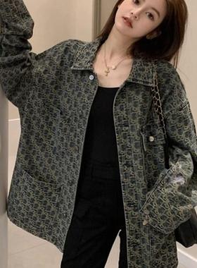 美式复古牛仔外套女2025春秋爆款今年流行独特衬衫中长款潮牌上衣