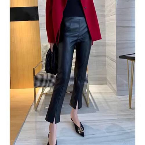 显瘦休闲中腰显瘦休闲皮裤