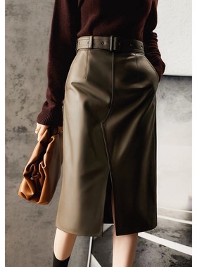 2025秋冬新款绵羊皮真皮皮裙半身裙女a字裙高腰短裙包臀裙中长裙