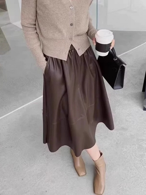 库存清货绵羊皮皮裙真皮皮裙半身伞裙女高腰显瘦中长款百搭a字裙