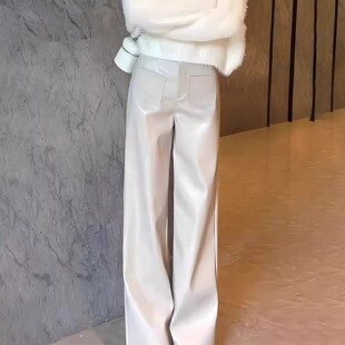 绵羊皮白色真皮皮裤2026新时髦轻奢直筒裤洋气减龄显瘦休闲阔腿裤