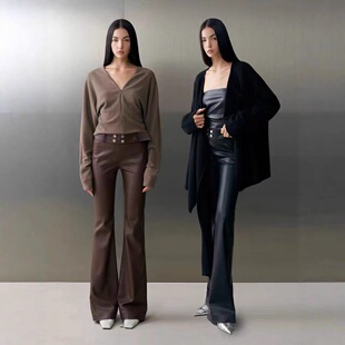 2025新款小众设计绵羊皮真皮皮裤微喇飒爽弹力喇叭裤百搭时尚显瘦