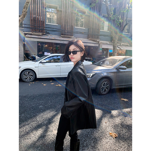 黑色西装皮衣外套女2026春秋新款高级感宽松流行气质通勤真皮上衣